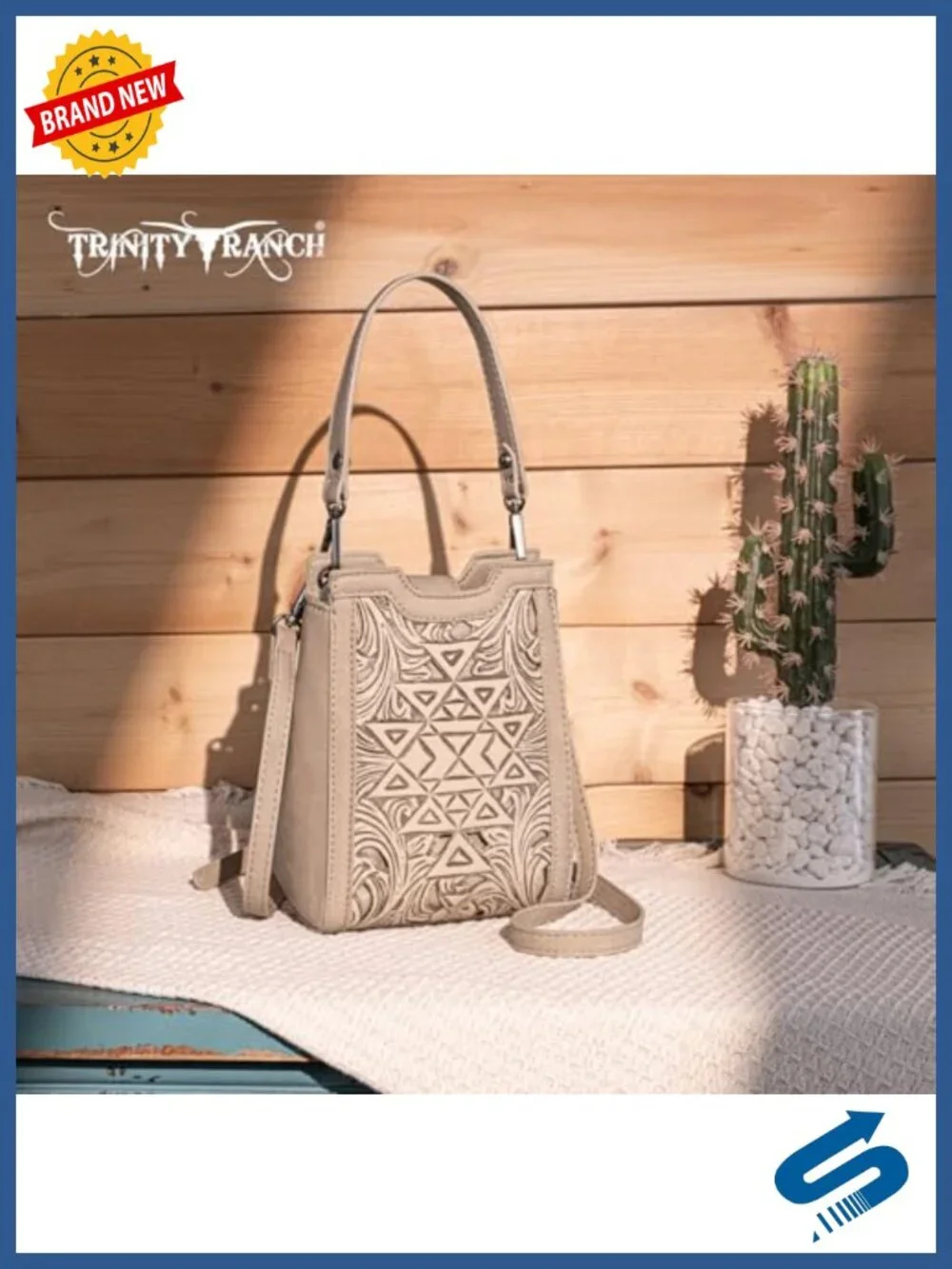 Faux Leather Tooling Crossbody Sling Bag with Adjustable Strap